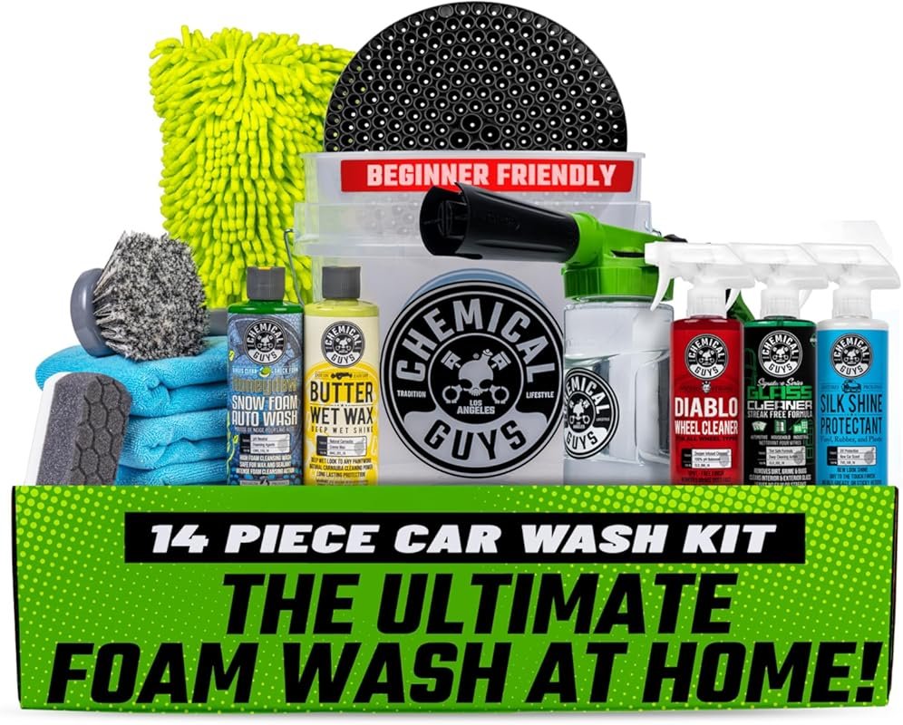 Chemical Guys 14-Piece Car Wash Kit with Foam Blaster, Bucket, Towels,