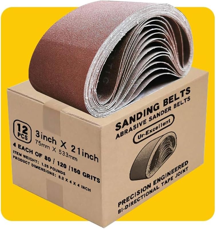 Aluminum Oxide Sanding Belts for Belt Sanders, 3x21 Inch Size, 12-Piec