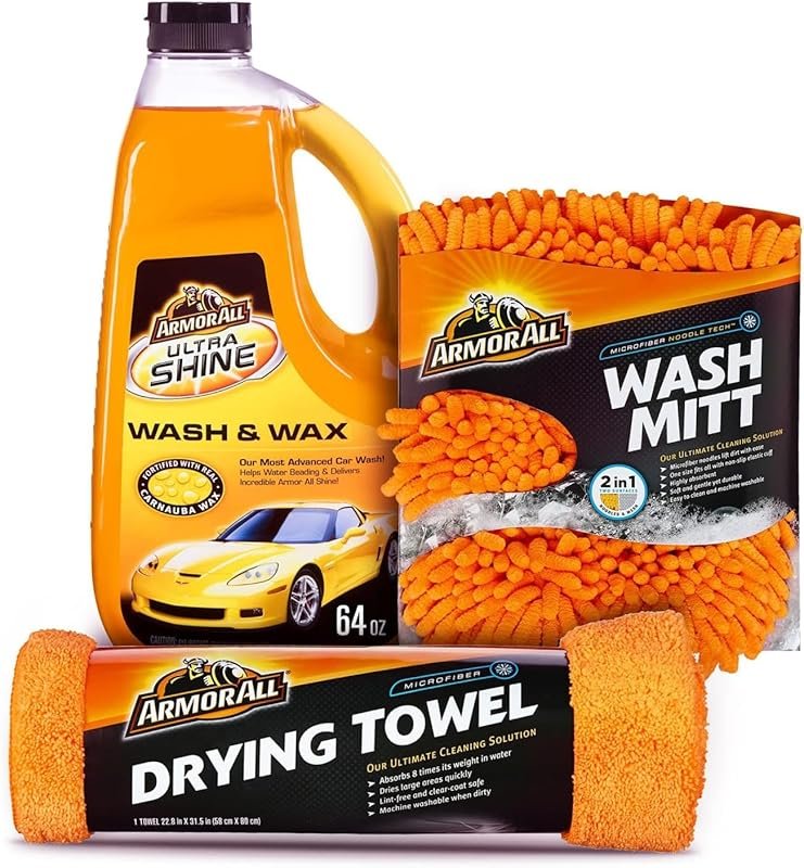Armor All Car Wash Kit, Includes Car Wash Soap, Wash Mitt & Microfiber
