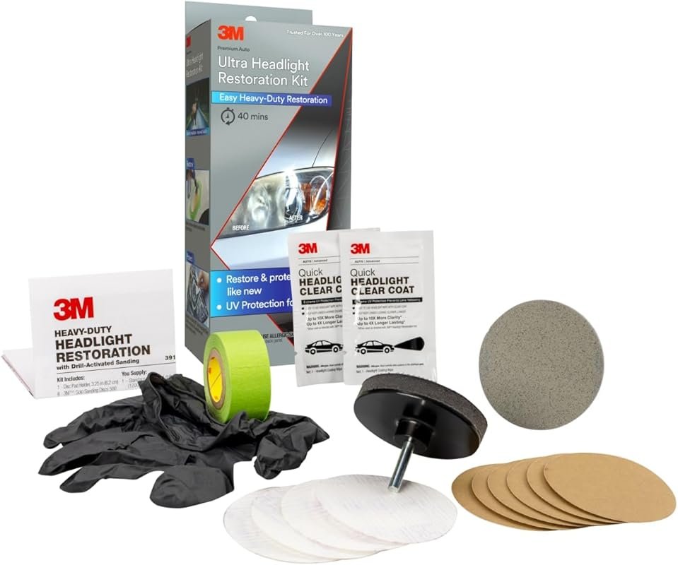3M Ultra Headlight Restoration Kit, Contains Masking Tape, Light Sandi