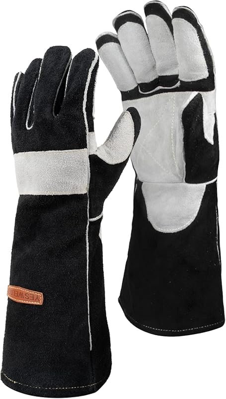 YESWELDER 16-Inch 932°F Leather Forge MIG Welding Gloves with Kevlar S
