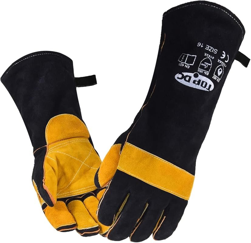 TOPDC 16-Inch 932°F Heat Resistant Leather Welding Gloves for MIG/TIG/