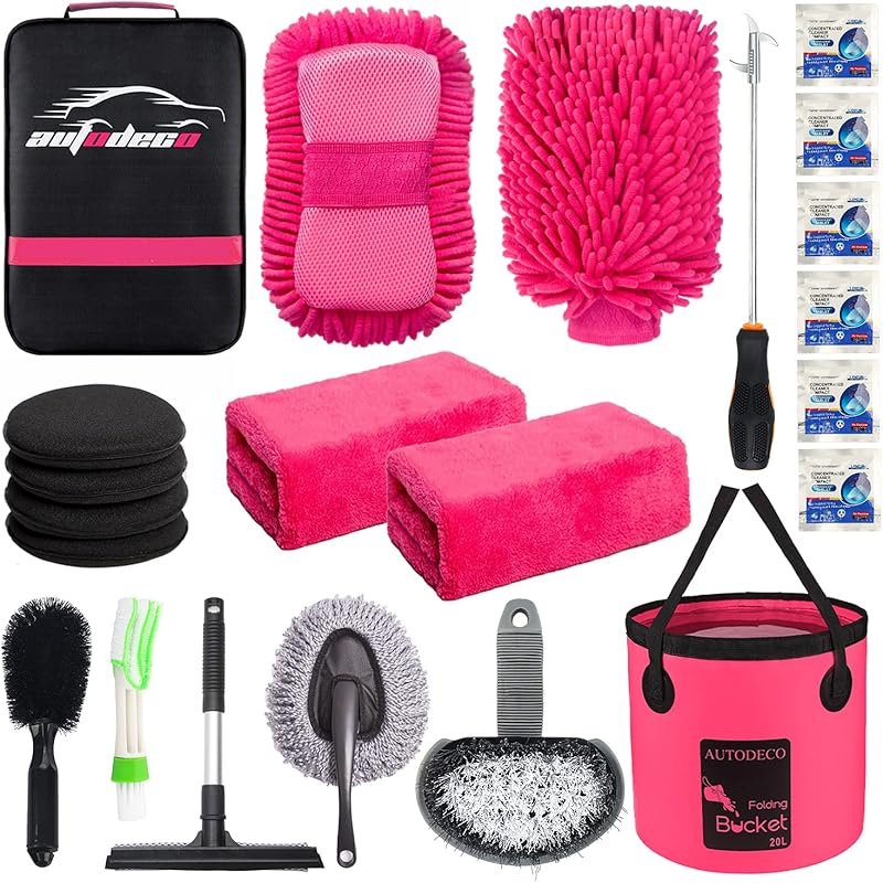 AUTODECO 22-Piece Car Wash Detailing Kit: Collapsible Bucket, Wash Mit