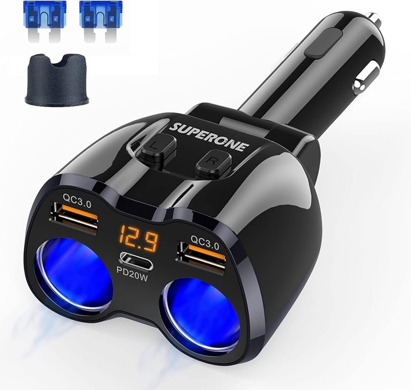 SUPERONE 2025 180W 2-Socket Cigarette Lighter Splitter with Dual QC3.0