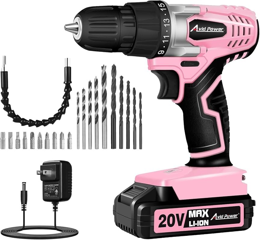 AVID POWER 20V Cordless Drill: 3/8-Inch Keyless Chuck, Variable Speed,