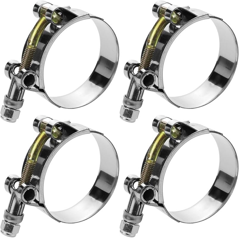 4-Pack 1.5 Inch T-Bolt Hose Clamps, 304 Stainless Steel, 1.73-2.05 for