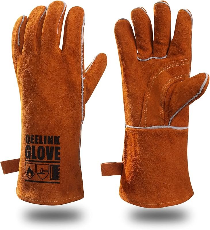 QeeLink Heat-Resistant Leather Welding Gloves – Fireproof Stitching fo