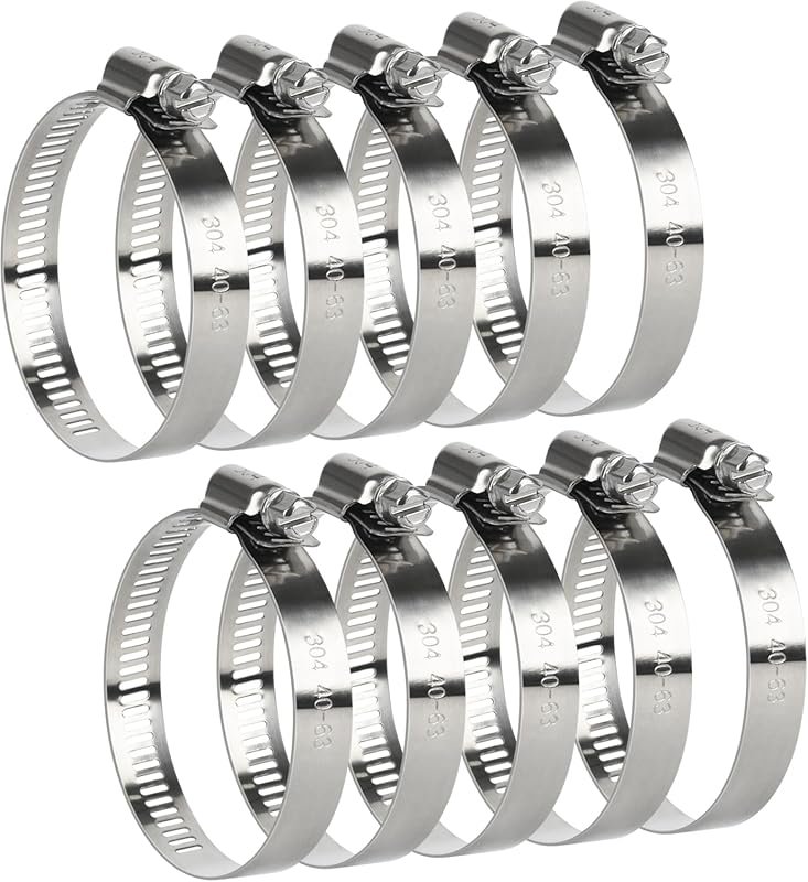 10-Piece 2.5 Inch Stainless Steel Worm Gear Hose Clamps, 1-1/2 to 2-1/