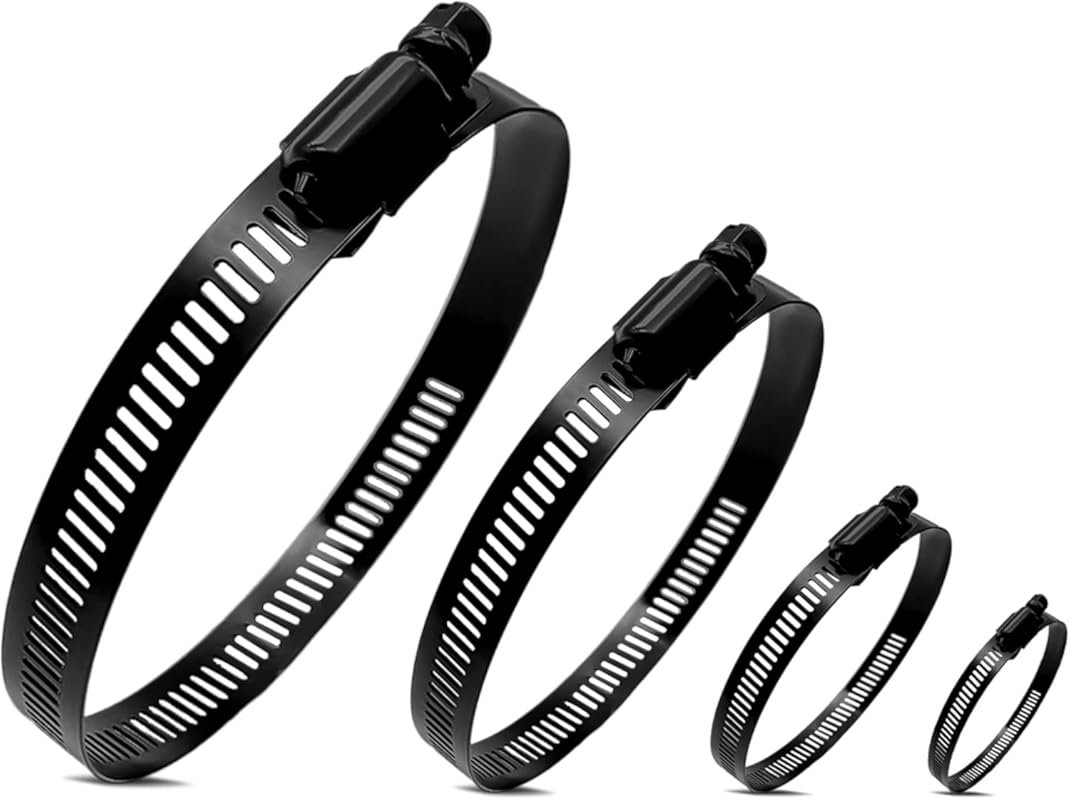 BOTTEN 16-Piece 4-Size Black Stainless Steel Worm Gear Hose Clamps, 9/