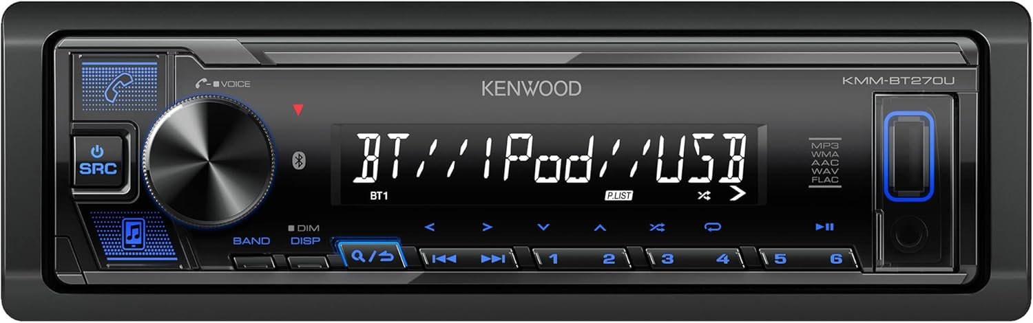 KENWOOD KMM-BT270U Single DIN Car Stereo Receiver with Bluetooth, USB 