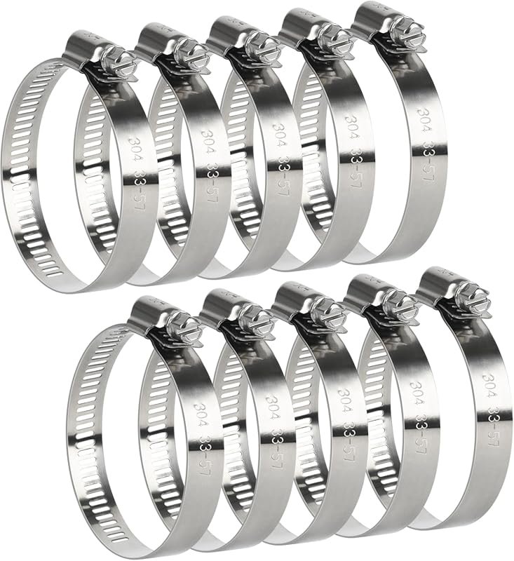 10-Pack Stainless Steel Worm Gear Hose Clamps, Adjustable 1-1/4-2-1/4 