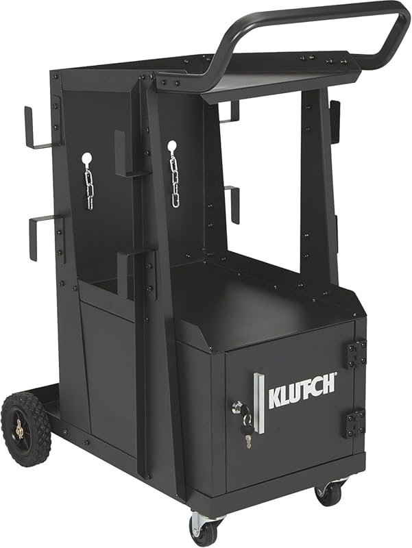 Klutch 2-Tier Welding Cart with Locking Cabinet, Dimensions 31 1/2in.L