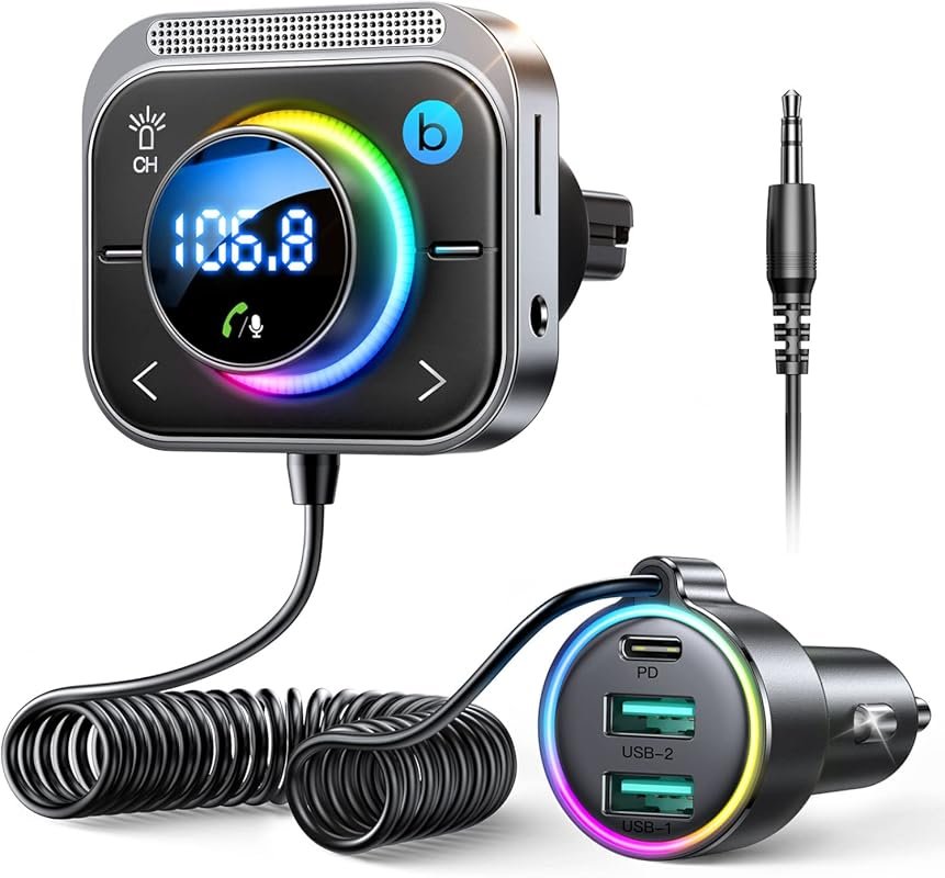 JOYROOM 96W FM Transmitter Bluetooth 6.0 Car Adapter with 3 Charging P