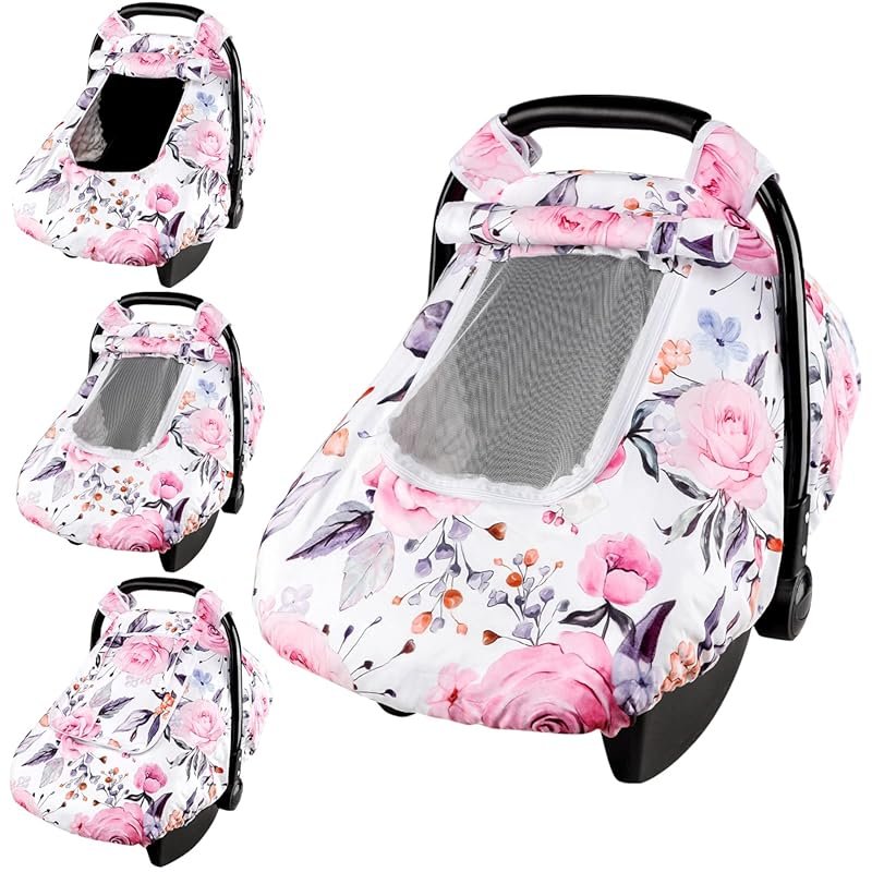 Pea Pod Floral Infant Car Seat Cover for Newborn Girls: Breathable Mes