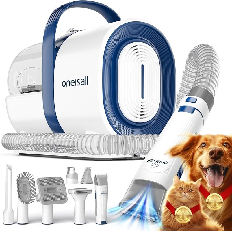 oneisall Dog Grooming Vacuum: 7 Tools, 1.5L Dust Cup for Pet Shedding 