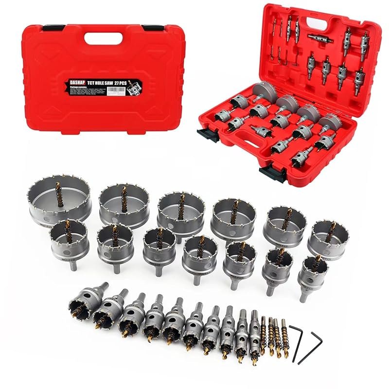 27PCS Tungsten Carbide Hole Saw Kit with Drills for Metal, Stainless S