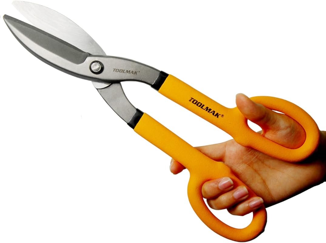 Heavy Duty 12-Inch Straight Pattern Tin Snips with Comfort Grip for Sh