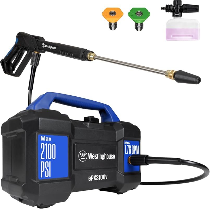 Westinghouse ePX3100v Pressure Washer: 2100 PSI, 1.76 GPM, Handle, Foa