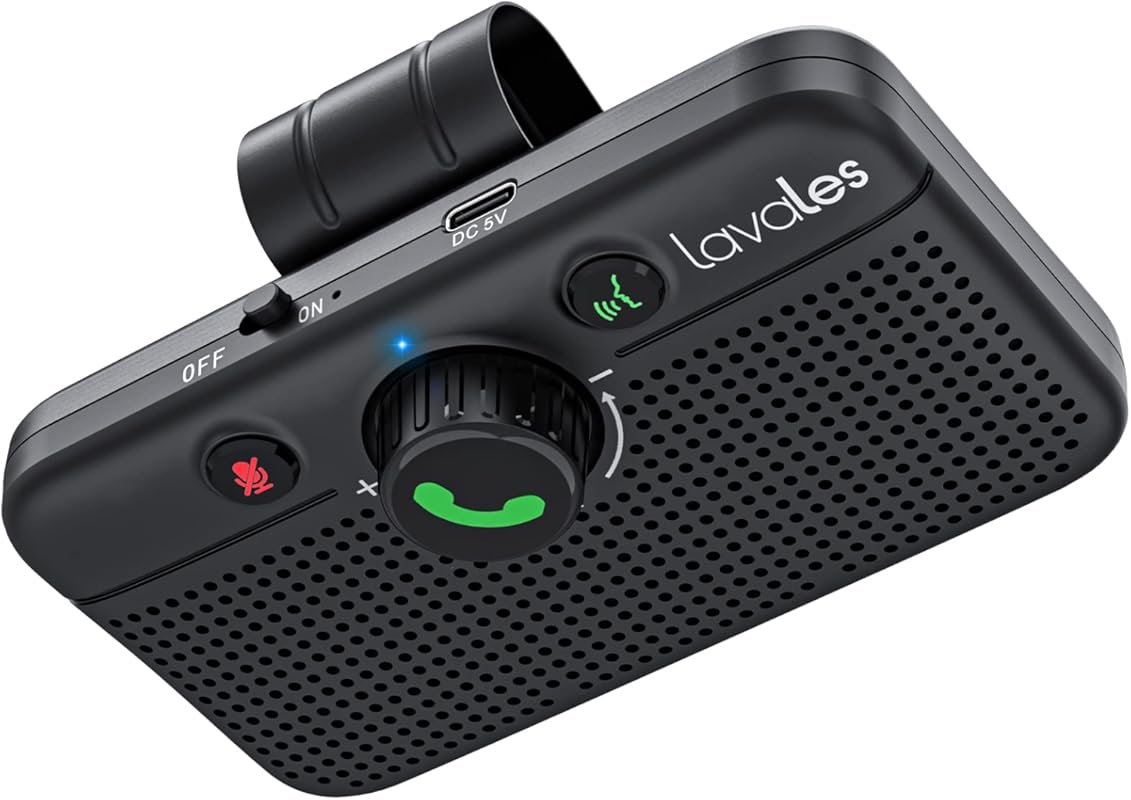 Bluetooth 5.3 Car Speaker - Hands-Free Speakerphone, Visor Clip, Motio