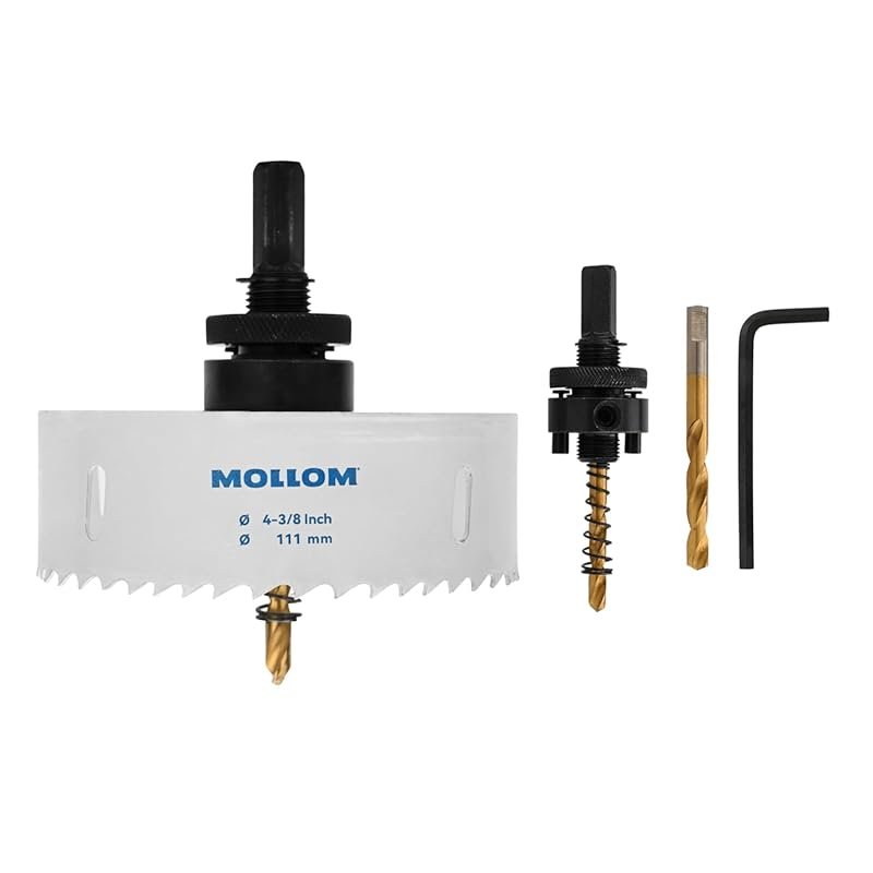 Mollom 111mm HSS M42 Bi-Metal Hole Saw with 2 Pilot Bits for PVC, Dryw