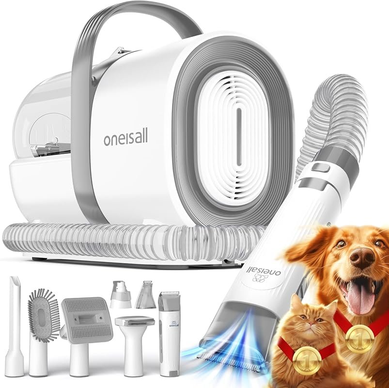 oneisall Dog Grooming Vacuum featuring Clipper, Nail Grinder, 1.5L Dus