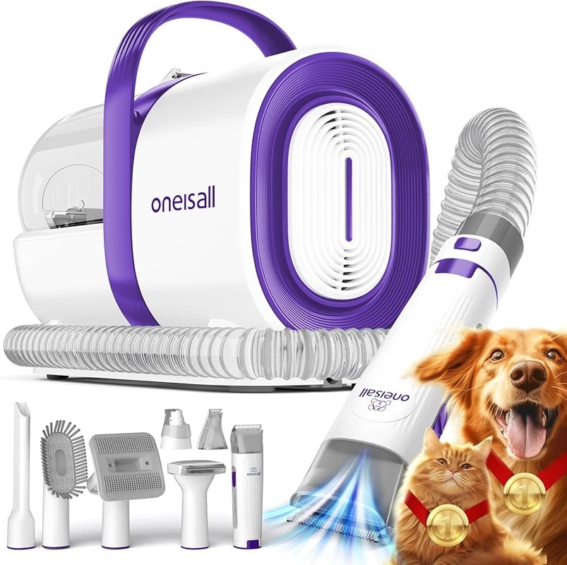 oneisall Dog Grooming Vacuum with Clipper and Nail Grinder, 1.5L Dust