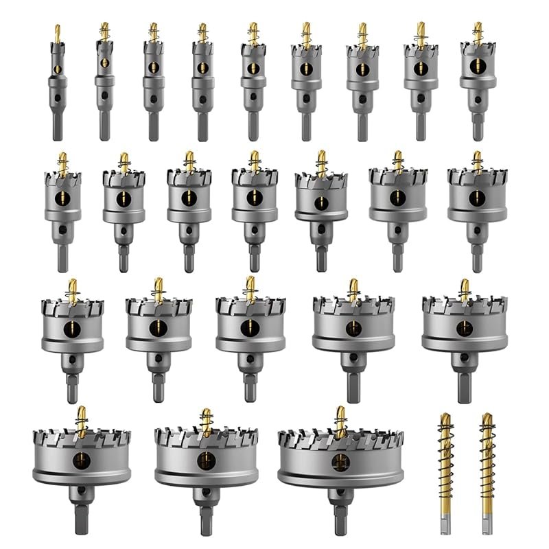 GSTK 26-Piece Carbide Hole Saw Set with 2 Pilot Drills for Metal, Iron
