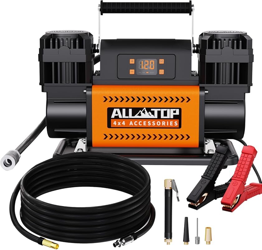 ALL-TOP 12V Air Compressor – LCD Control Panel Preset Target Pressure,