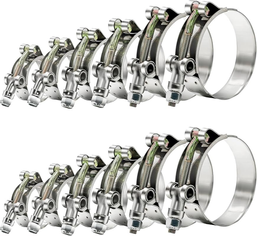 PEROMI 12-Piece T-Bolt Hose Clamps, 3/4-2 Inch (28-64mm), 304 Stainles