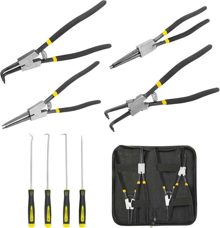 8-Piece 13-Inch Extra Long Heavy-Duty Snap Ring Pliers with Hook Set, 