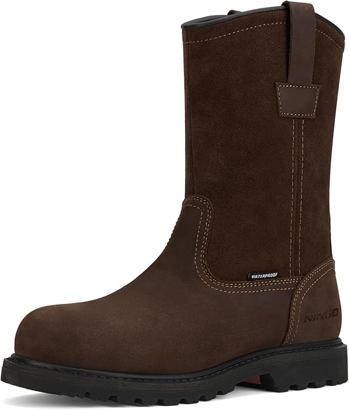 HISEA NINGO Men's Waterproof Steel Toe Wellington Boots - Full-Grain L