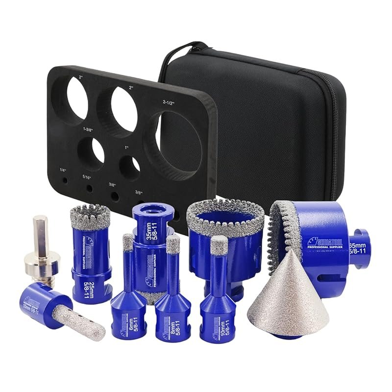 SHDIATOOL 10-Piece Diamond Drill Core Bits Kit with Hollow EVA Guide J