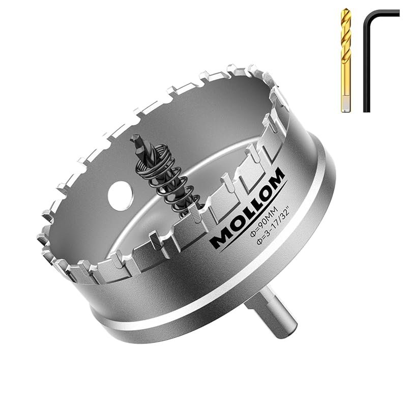 Mollom 90mm Carbide Hole Saw with 2 Pilot Bits for Stainless Steel, Ir