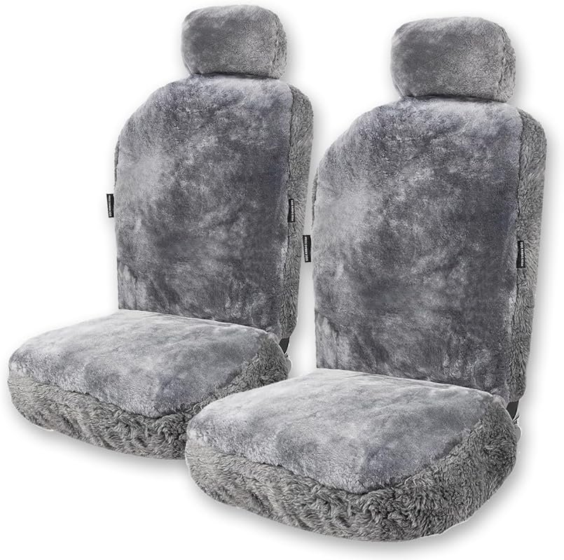 ZONETECH Grey Sheepskin Car Seat Covers - Australian Merino Wool Fluff