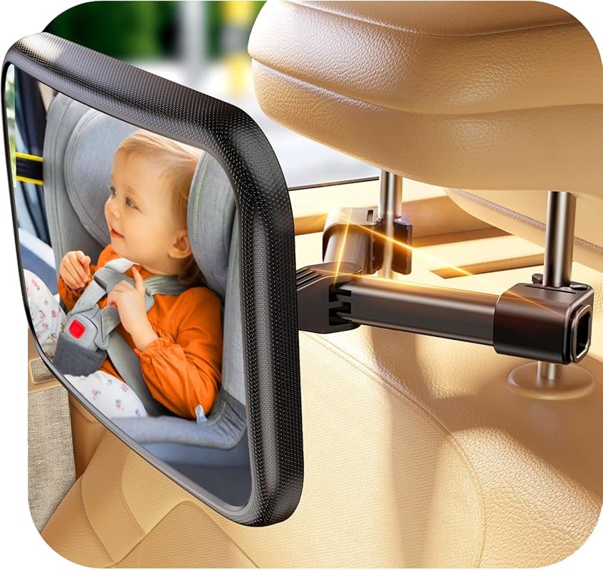 Never Shake Baby Car Mirror with Hook Clip: Shatterproof, Crash Tested