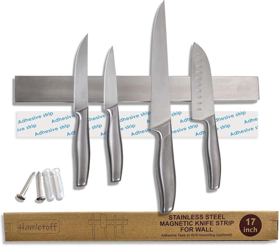 Premium 17 Inch No-Drill Magnetic Knife Strip - Strong Adhesive Tape &
