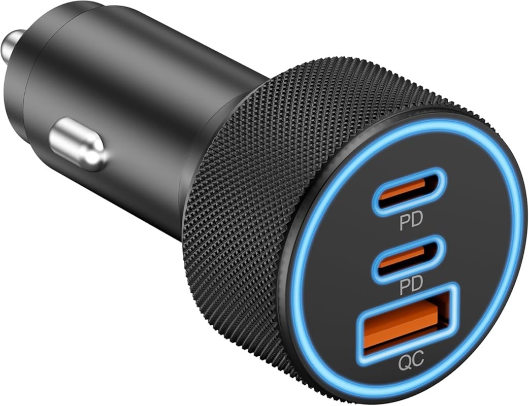 67W 3-Port USB-C Car Charger, USB-C & USB-A, PD/QC Charging for iPhone