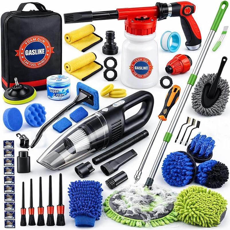 GASLIKE 63PCS Car Wash Cleaning Kit,Car Wash Brush with Long Handle,Ca