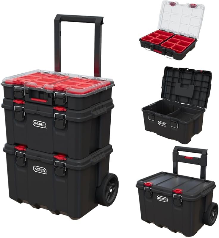 Keter Stack-n-Roll Modular Tools Organizer - 3-Piece Resin Rolling Too