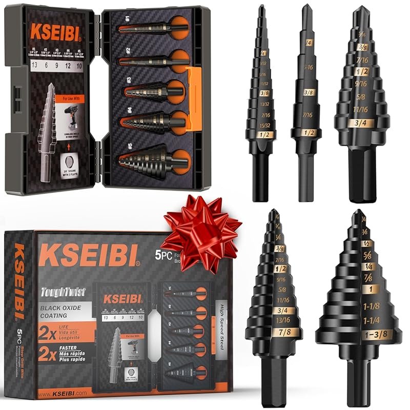 KSEIBI 598240 5-Piece Unibit Step Drill Bits - 3-Flat Shank, HSS M2 fo