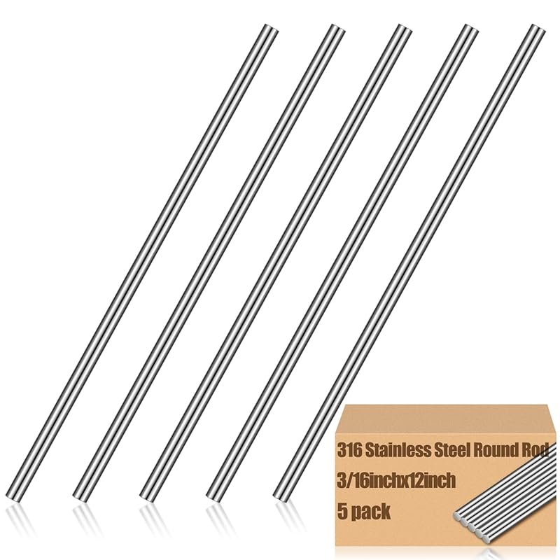 Tandefio 5-Piece 316 Stainless Steel Round Rod Set with 3/16