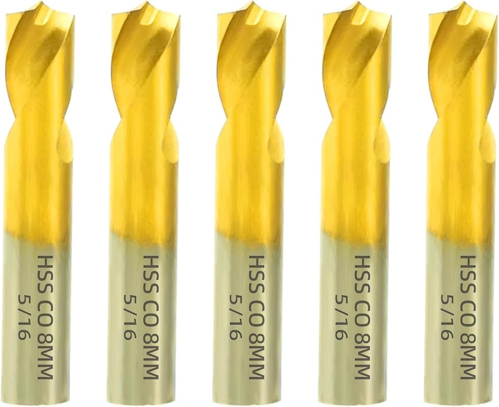 RENYU 5-Piece Cobalt Spot Weld Drill Bit Set, Titanium Coated for Weld