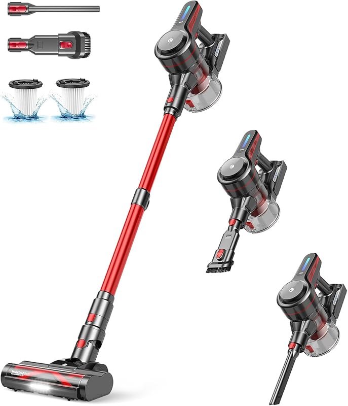 Cordless Stick Vacuum: Powerful Suction, 45Min, Anti-Tangle, 1.5L Dust