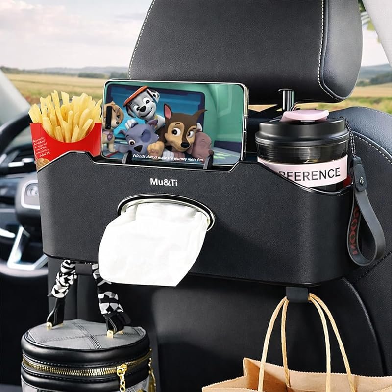 Mu&Ti 4+2 in 1 Back Seat Organizer with Cup Holders, Tissue Box, Hook