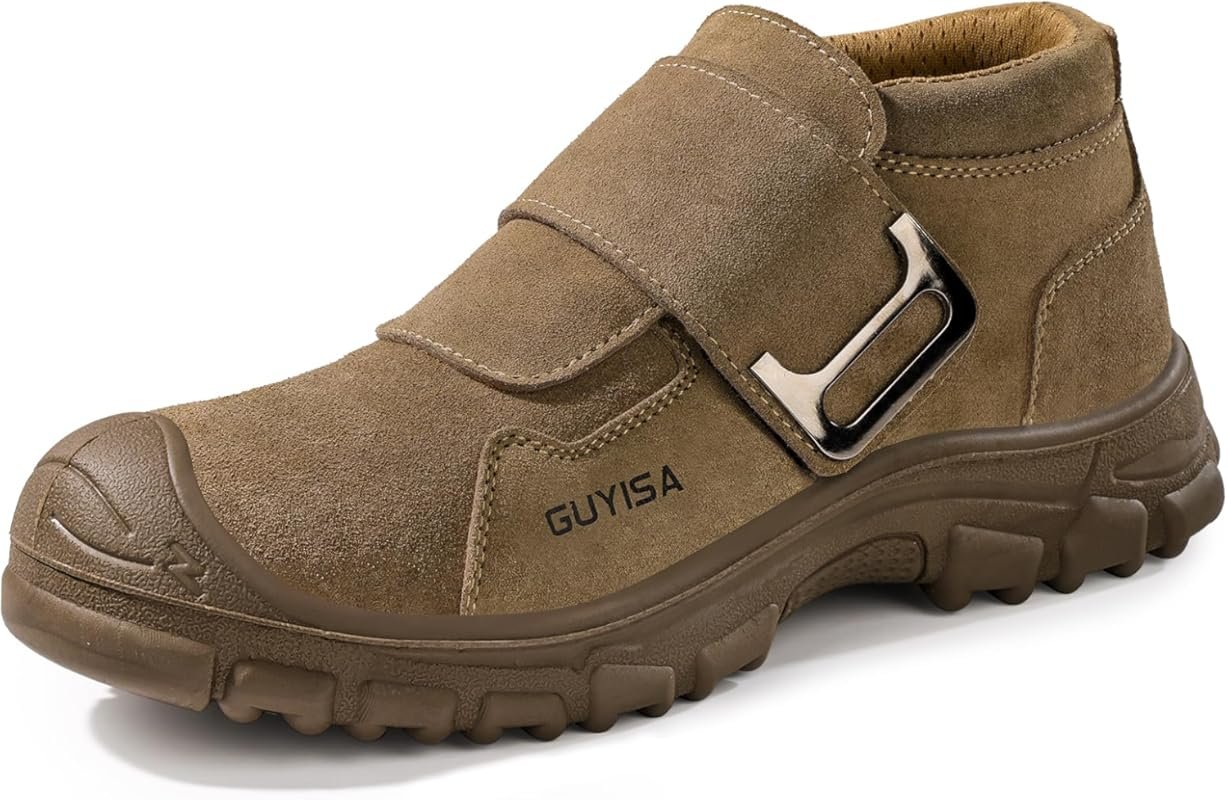 GLANOUDUN Men's Steel Toe Slip-On Work Boots - Comfortable, Indestruct