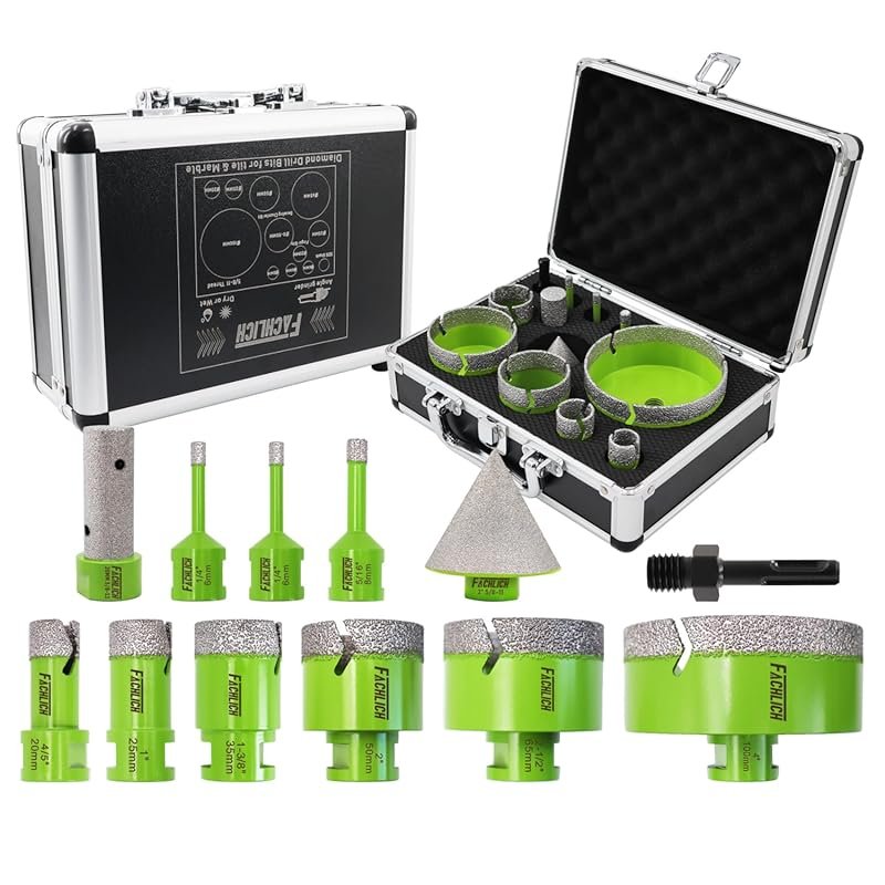FACHLICH Diamond Tile Hole Saw Kit 1/4-4 inch for Ceramic Tile, 12pcs 