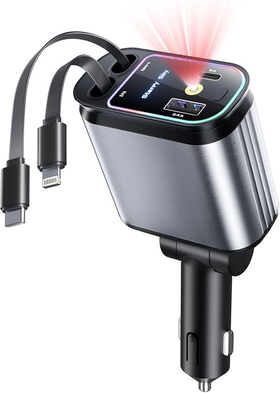 Starlight Retractable Car Charger with Retractable Cables, Starlight i