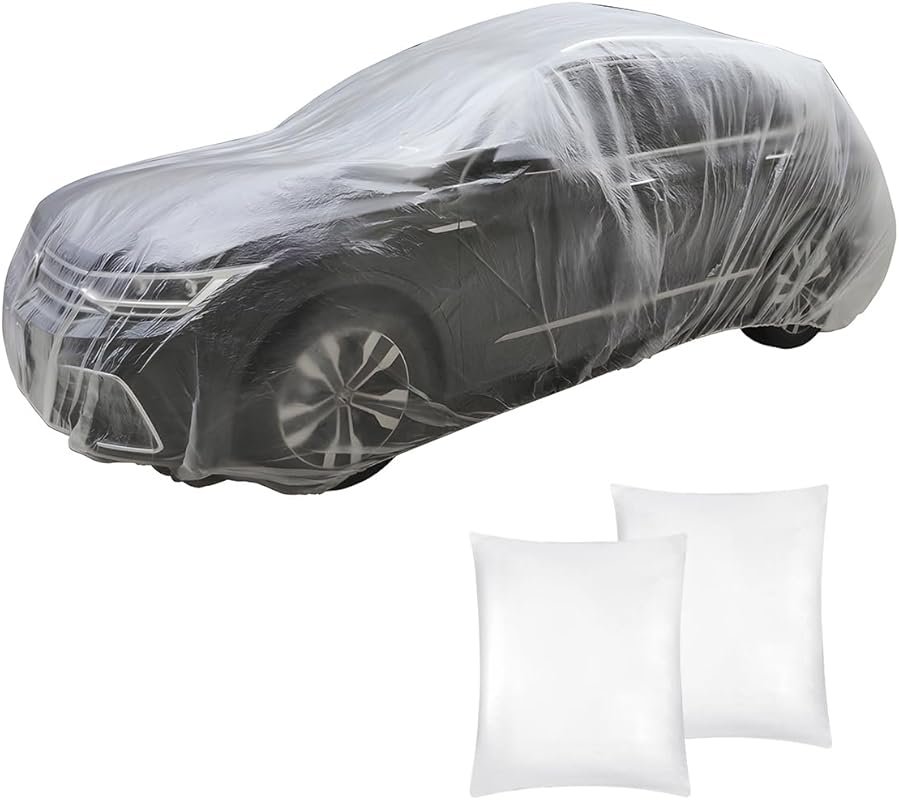 2 PCS Disposable Clear Car Cover: Waterproof Dustproof with Elastic Ba