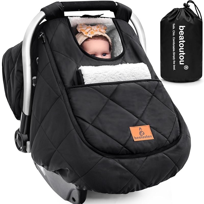 Beatoutou Winter Baby Car Seat Cover - Waterproof Infant Carseat Canop