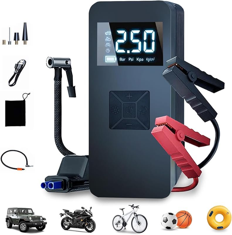 150PSI Portable Tire Inflator and Jump Starter with 20000mAh 14.8V Bat